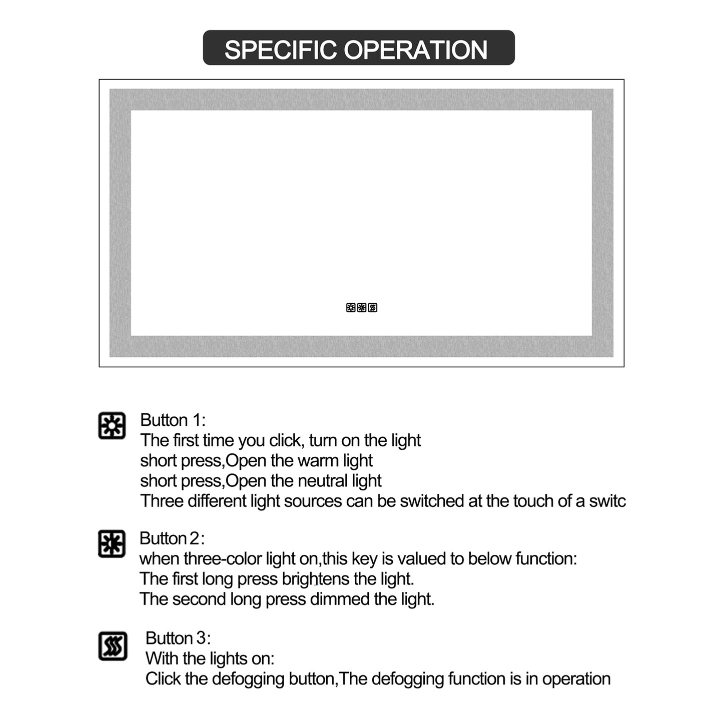 LED Bathroom Mirror 60x32 with Anti-Fog & Touch Sensor