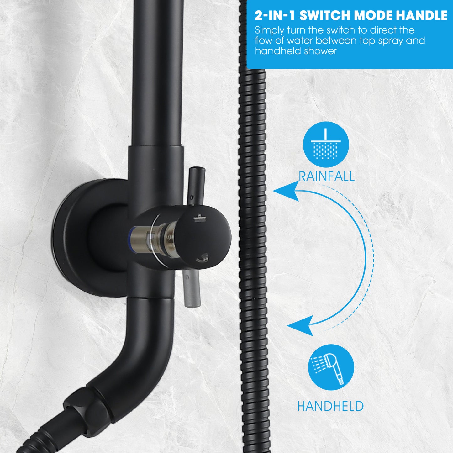 8-Inch Rain Shower Combo System with Hand Shower - Matte Black