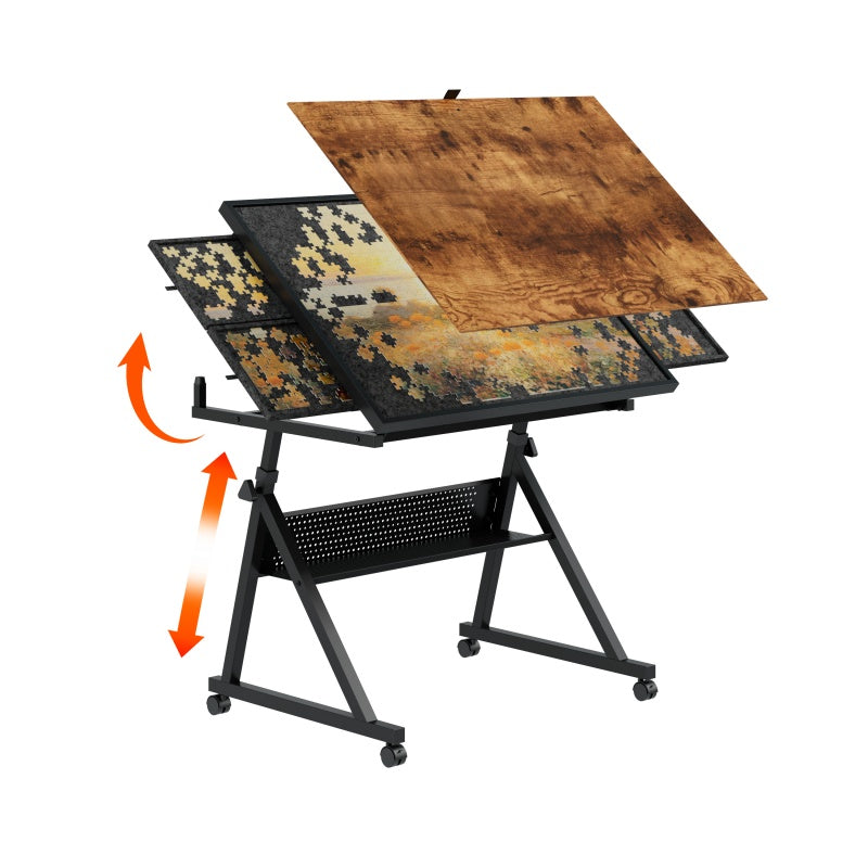 1500-Piece Jigsaw Puzzle Table Board with 4 Trays - Black