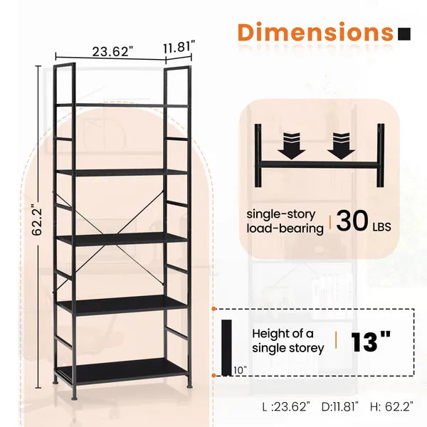 5-Tier Bookshelf - Modern Storage Rack for Home & Office