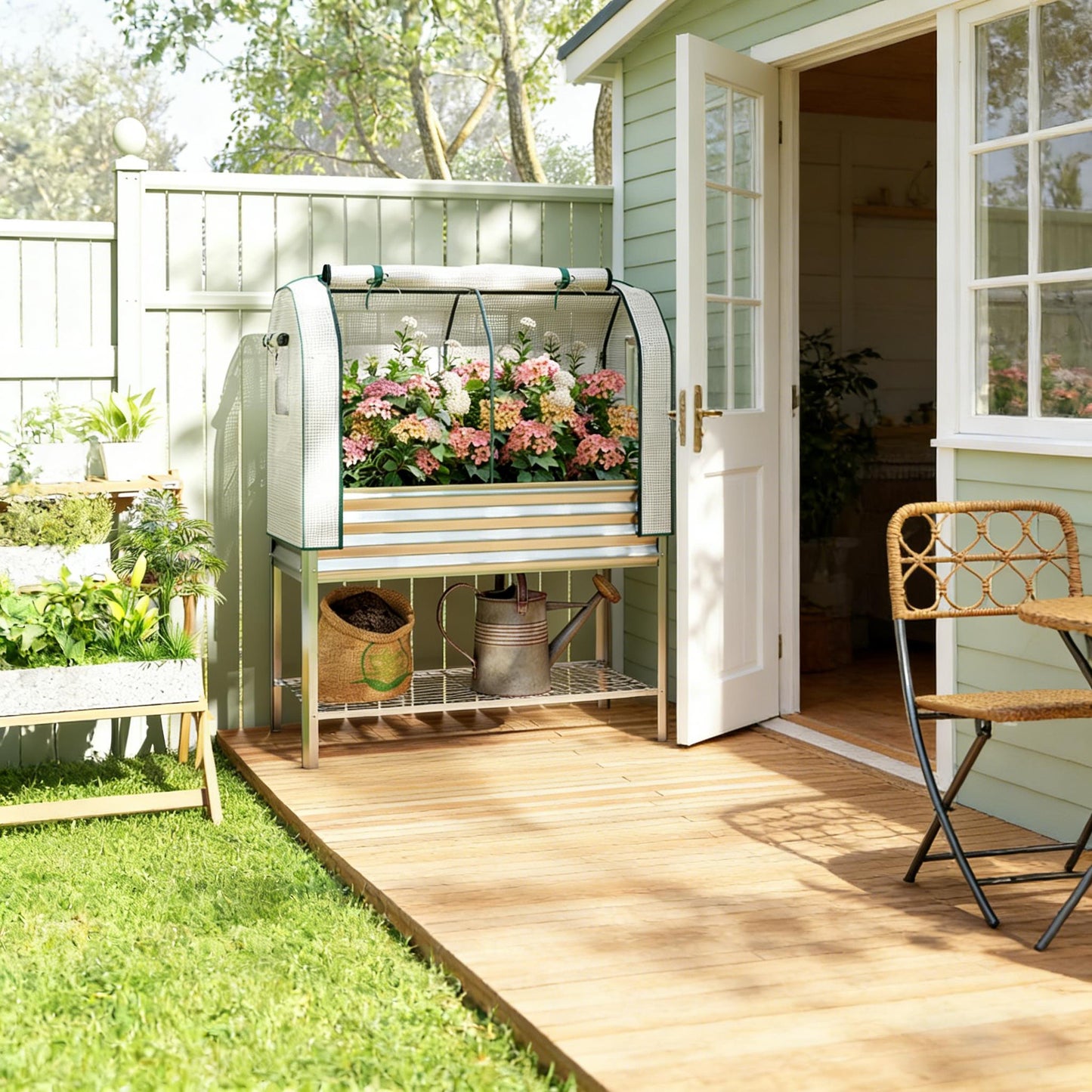 Elevated Raised Garden Bed with Greenhouse Cover - Silver
