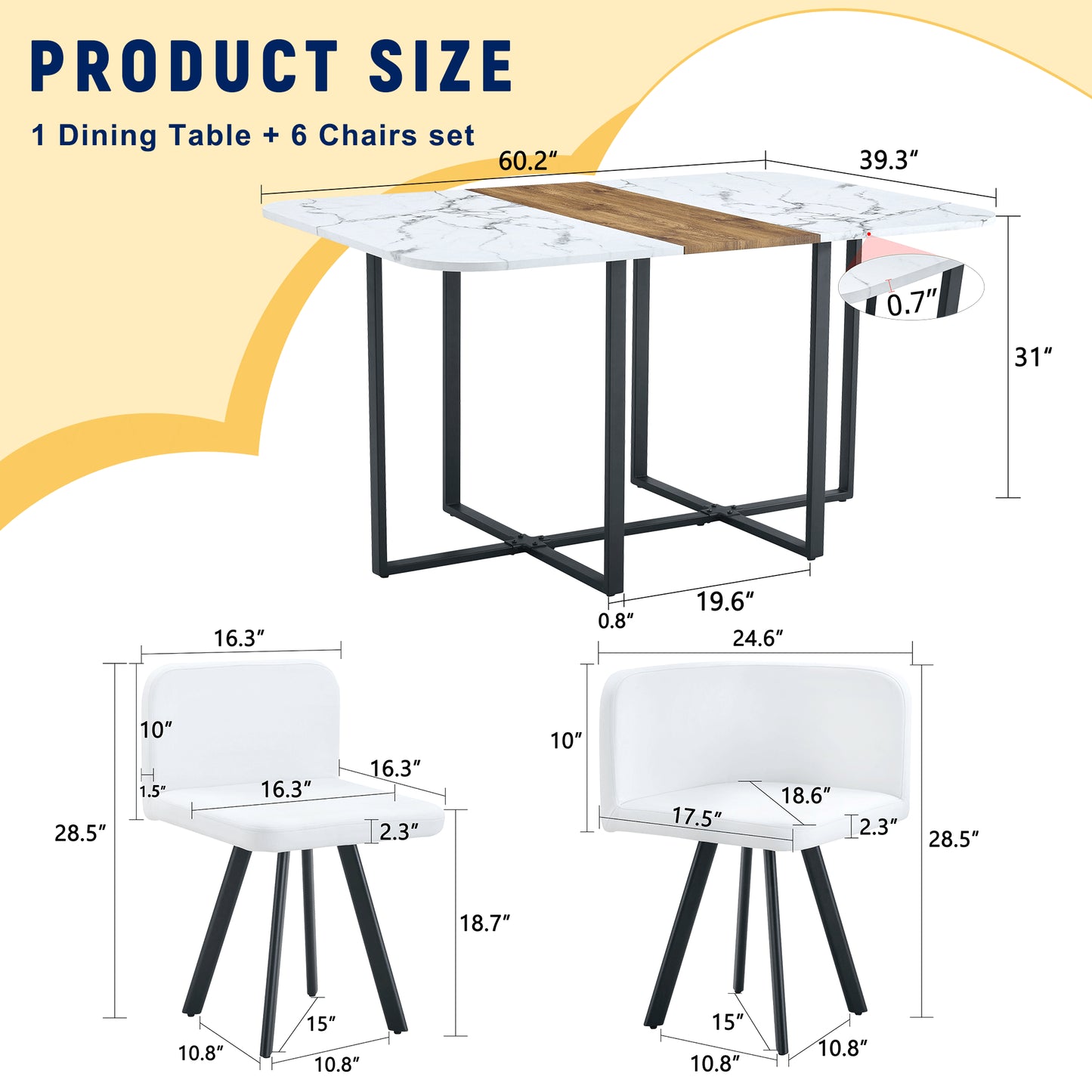 Modern White PU Material Dining Chair Set - 6 Chairs