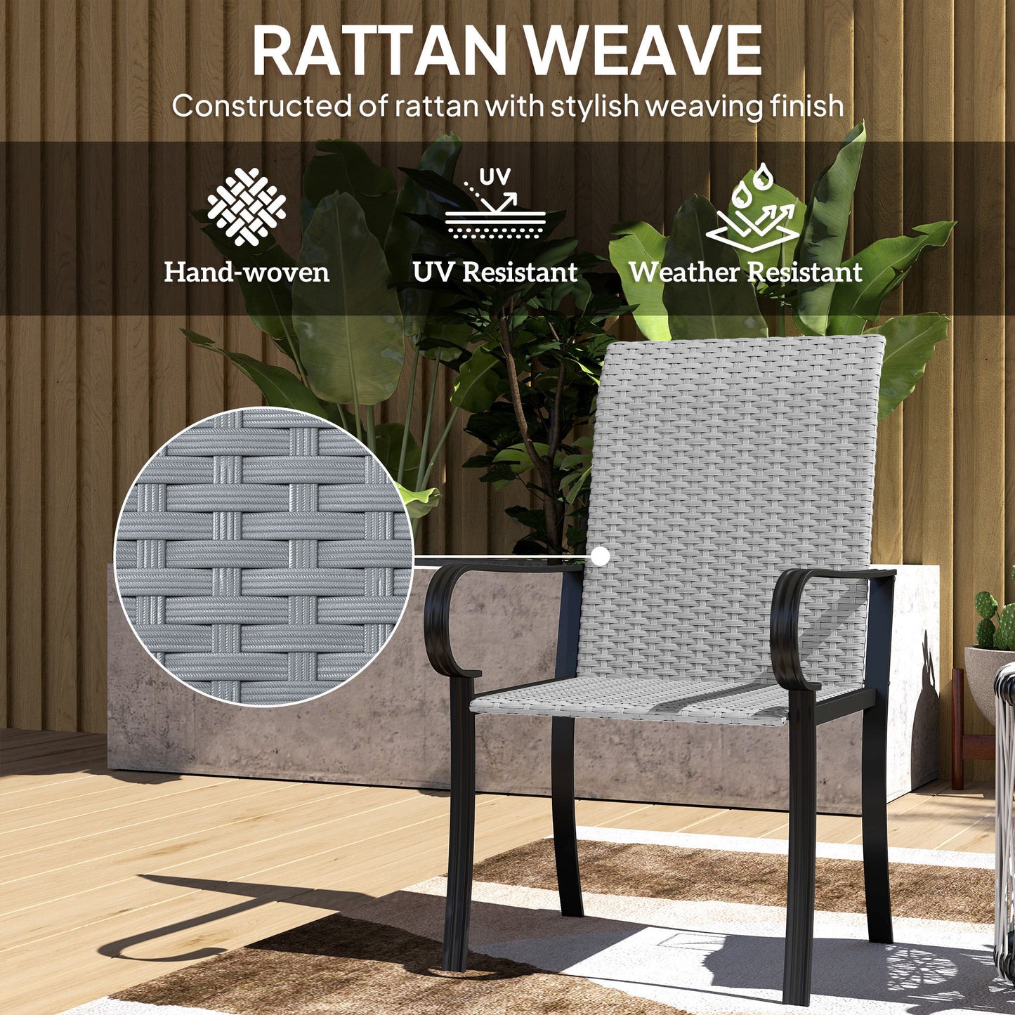 Set of 4 Gray Outdoor Dining Chairs with Armrests