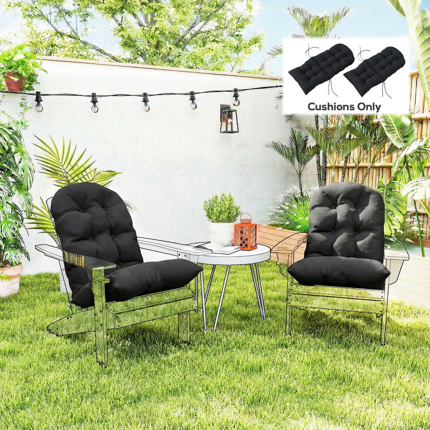 Adirondack Chair Cushions Set of 2 - Tufted Black Patio Cushions
