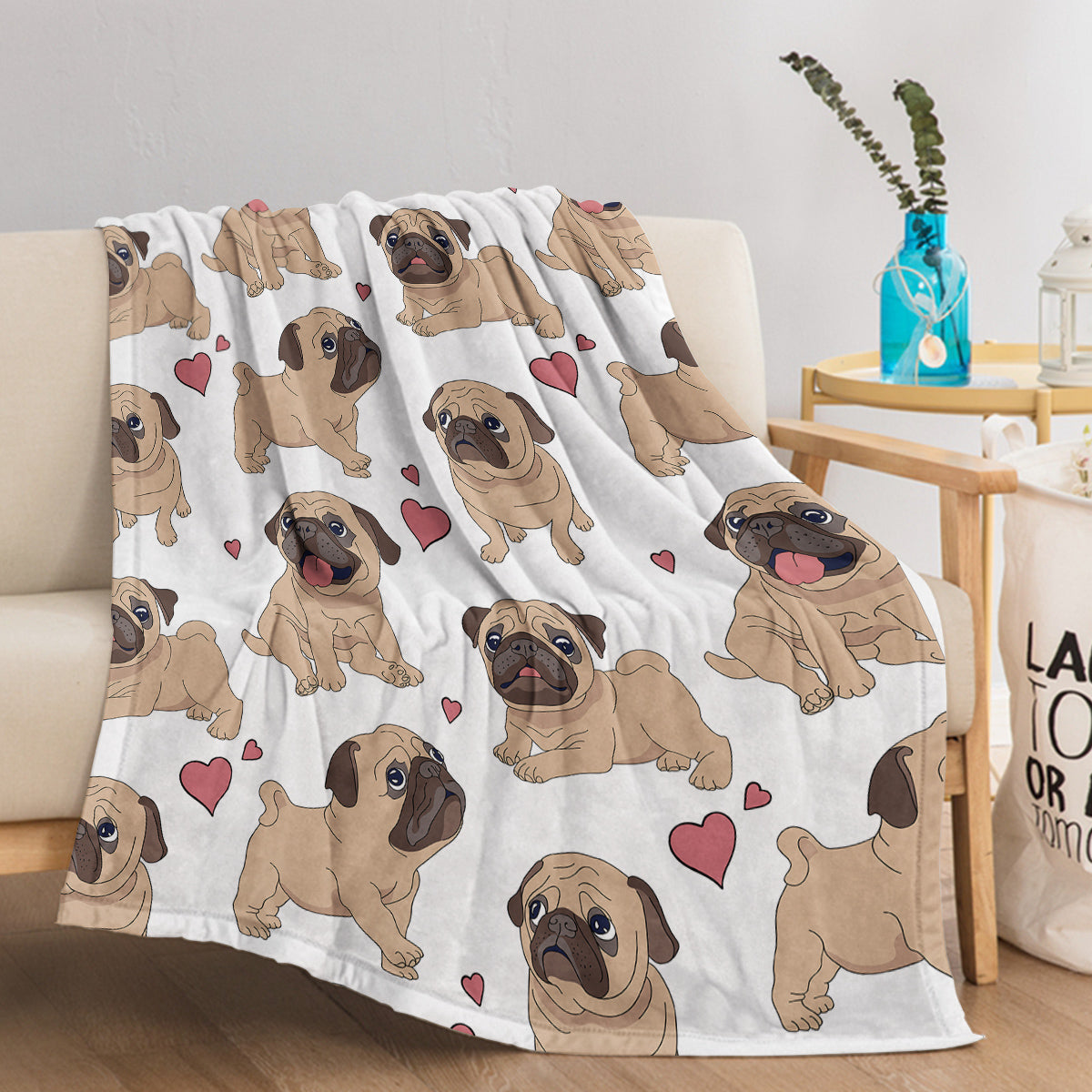 Cute Cartoon Lapdog Blanket - Soft Polyester & Flannel Fleece