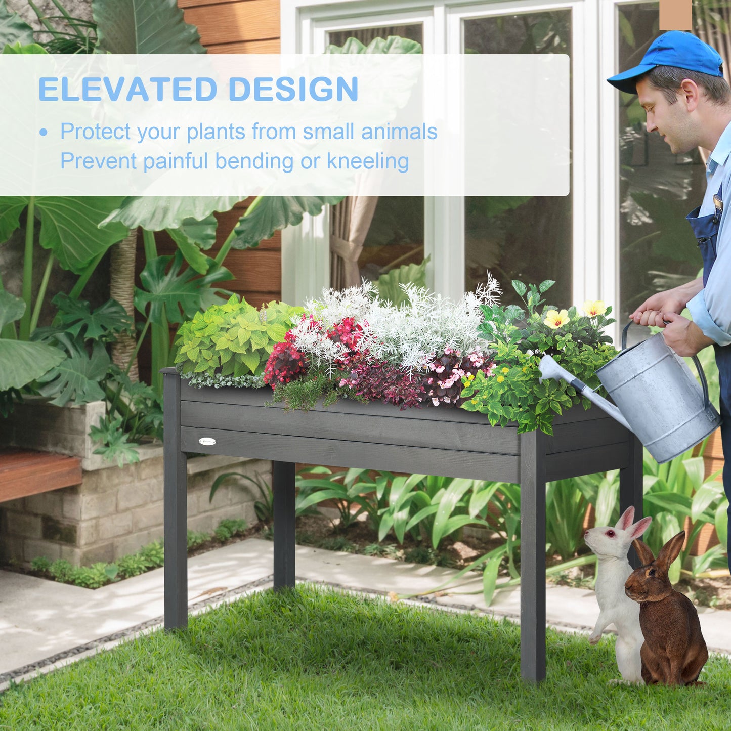 48-Inch Elevated Wooden Garden Bed with Legs for Vegetables Herbs Flowers - Dark Gray