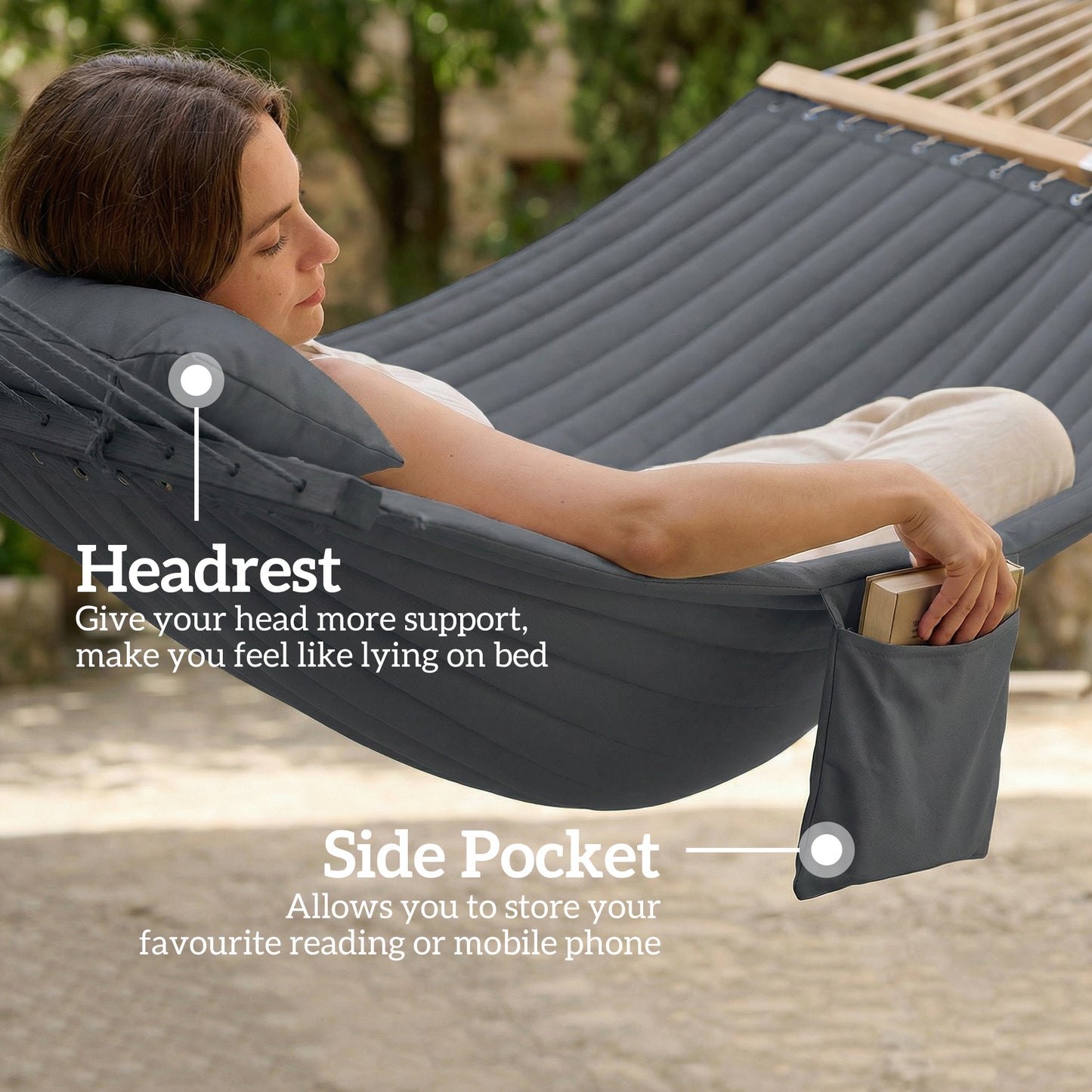 Double Hammock for 2 with Pillow & Pad - 440 lbs Capacity, Gray