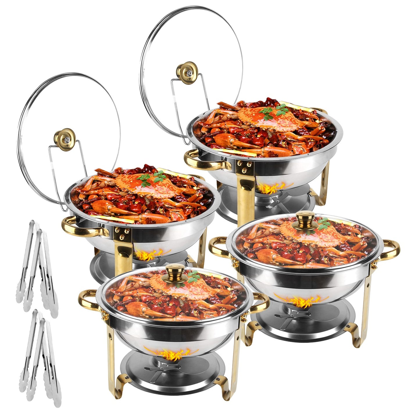 4-Piece Stainless Steel Chafing Dish Set - 4.76QT Round Buffet Servers