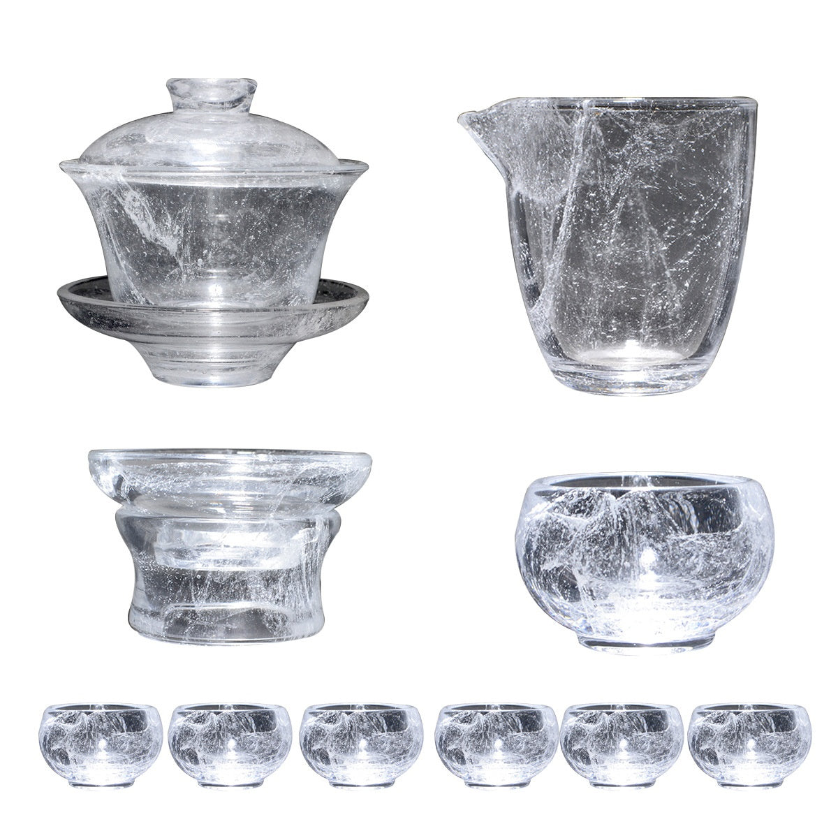 Floating Glass Tea Set with Crystal Flowers - Modern Household Drinkware