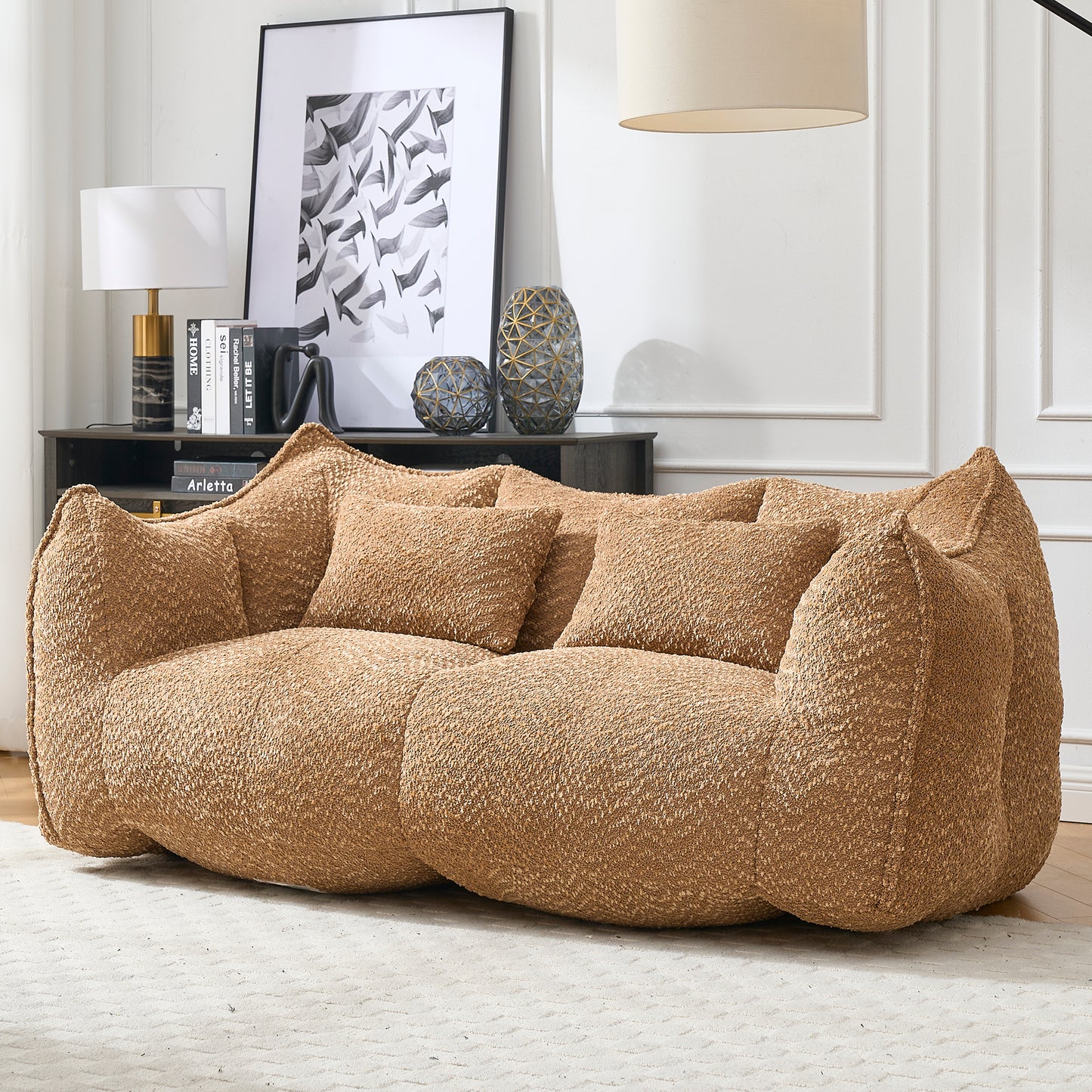 Comfortable Beanbag Chair for Two - Coffee Chenille Sofa