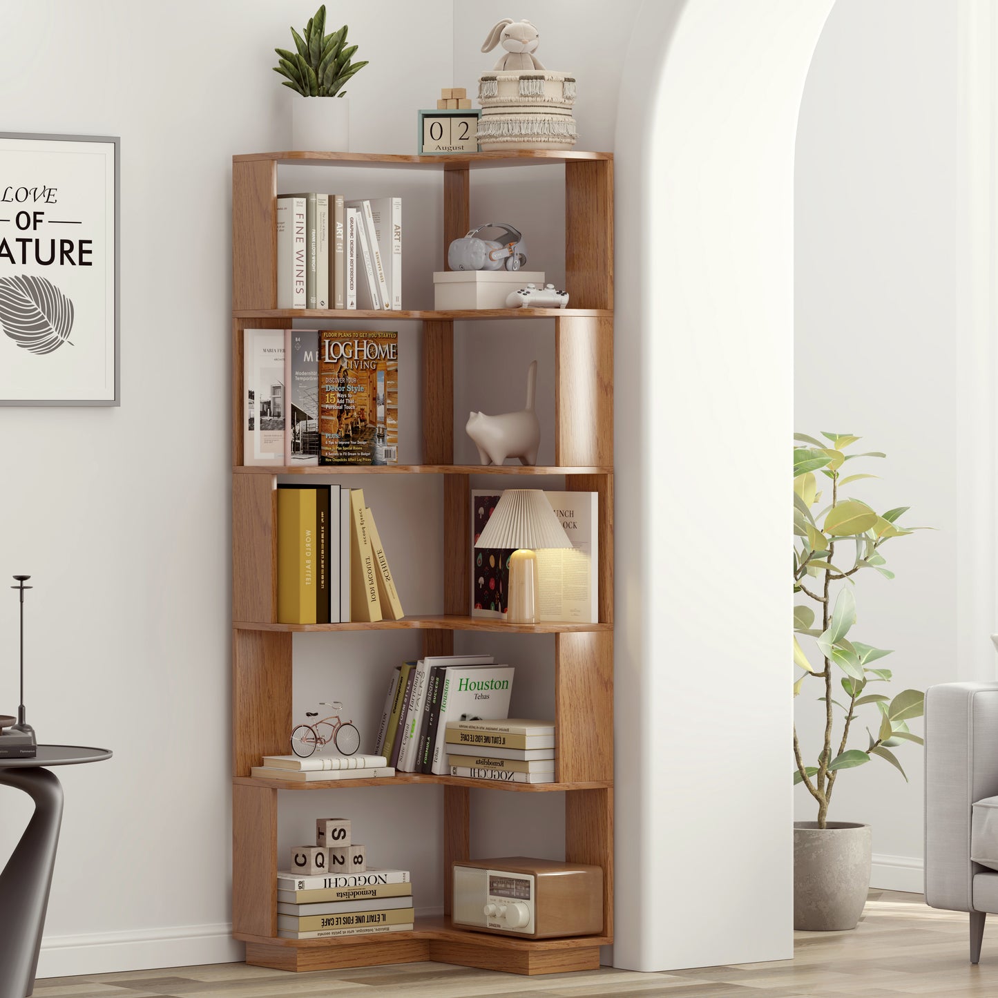 6 Tier Freestanding L-Shaped Corner Bookshelf For Living Room,