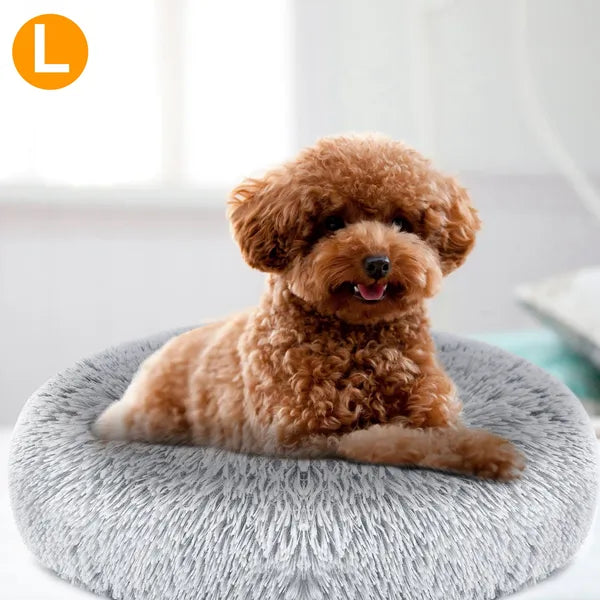 Soft Warm Plush Dog Bed with Non-Slip Bottom and Supportive Rim - Large Size