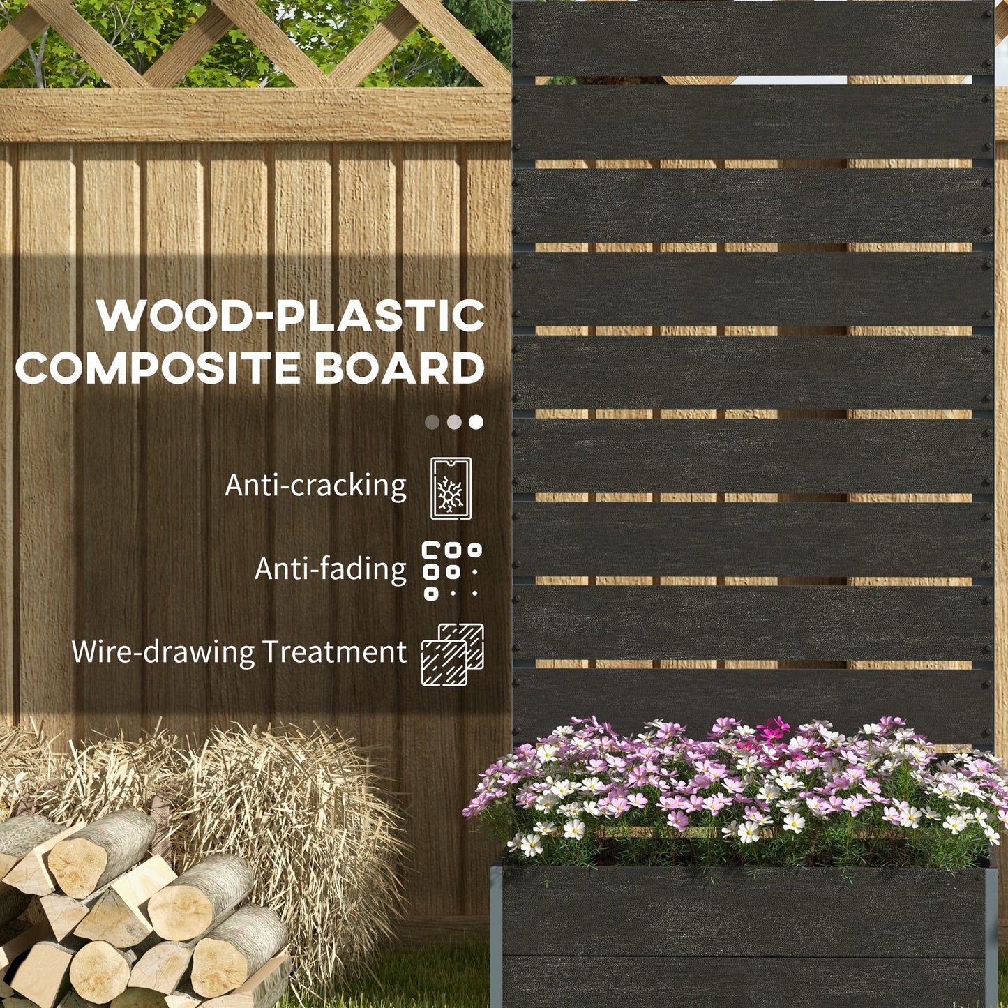 Outdoor Raised Garden Bed with Trellis - Climbing Plant Planter Box, Black, 28.25 x 15 x 59 inches