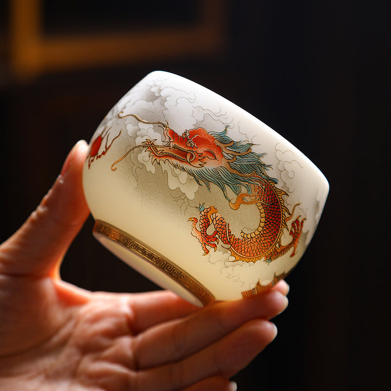 Dragon Year Gift Mutton Fat Jade Ceramic Cup - Single Drinkware