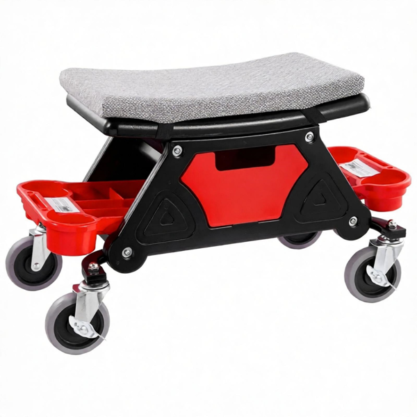 Heavy Duty Mechanical Rolling Stool with Tool Trays & 300 LBS Capacity