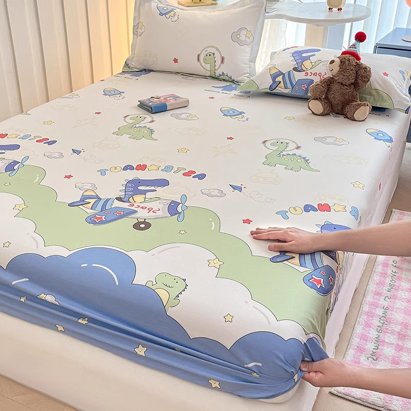 Kids Cartoon Cotton Fitted Bed Sheet - Multiple Sizes & Patterns