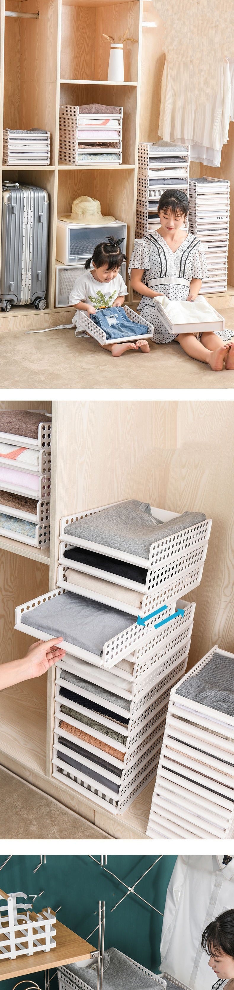 Home Wardrobe Storage Rack - Plastic Clothes Organizer with Heightening Options