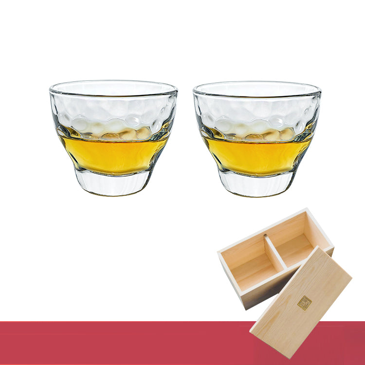 Hammer Pattern Small Wine Cup Set - Japanese Tea Drinkware with Wooden Box