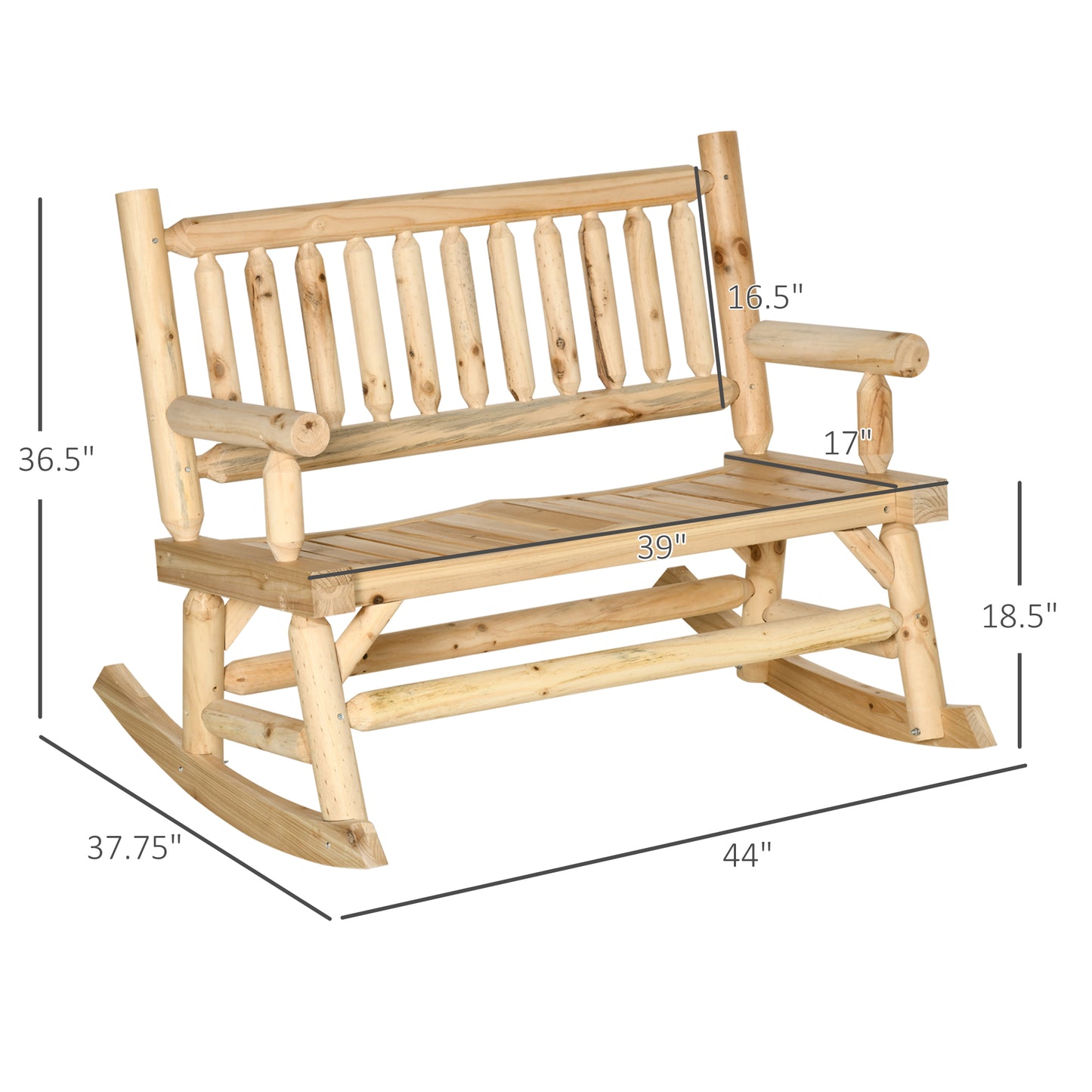 Heavy Duty 2-Person Rocking Chair - Natural Fir Wood Loveseat