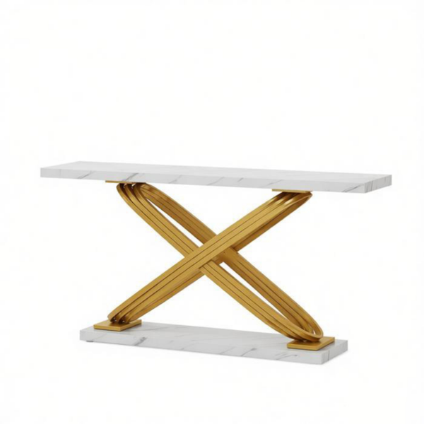 Luxury Console Table with White Faux Marble Top & Gold Metal Frame