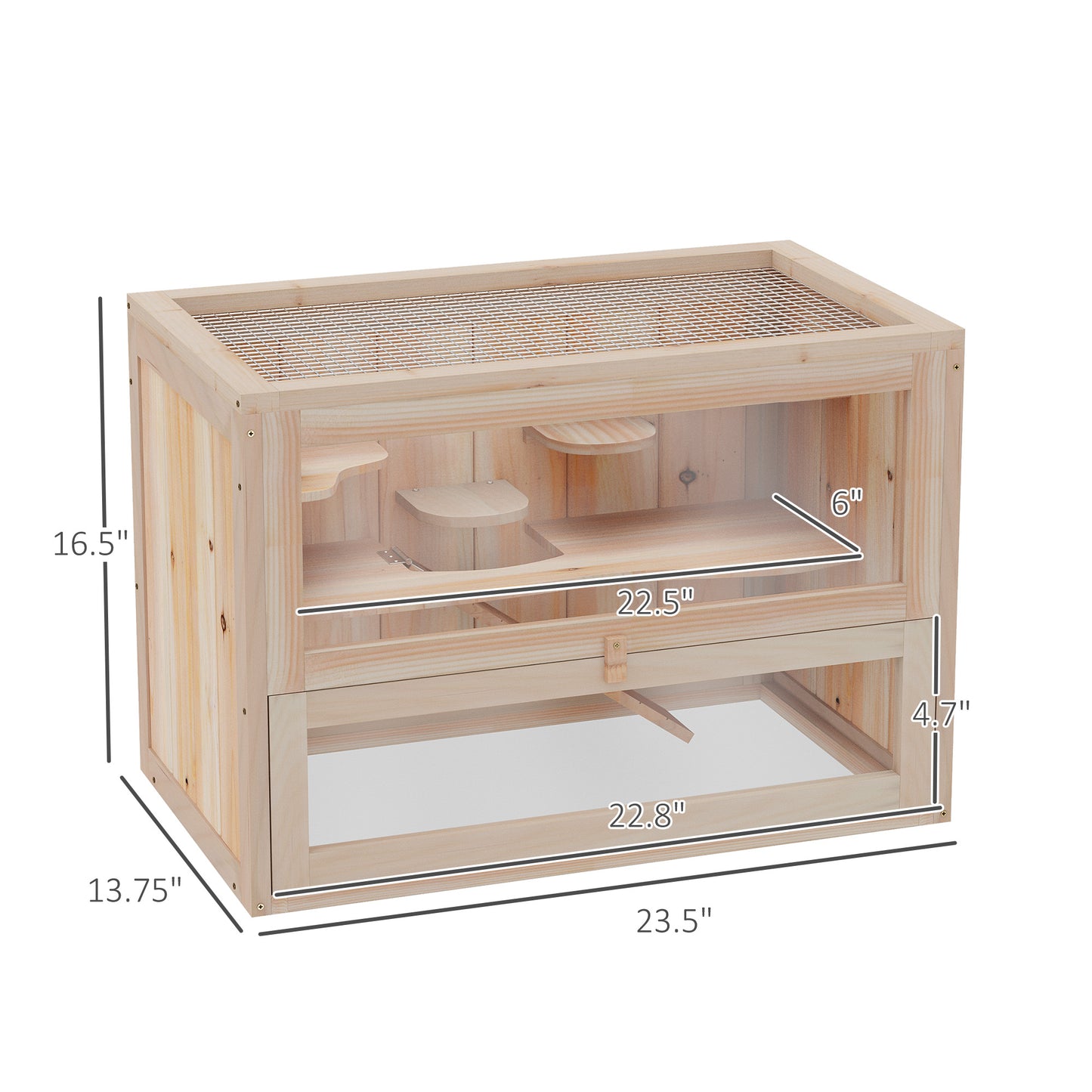 2-Tier Hamster Cage Habitat with Openable Top & Front Door - Wooden Pet House