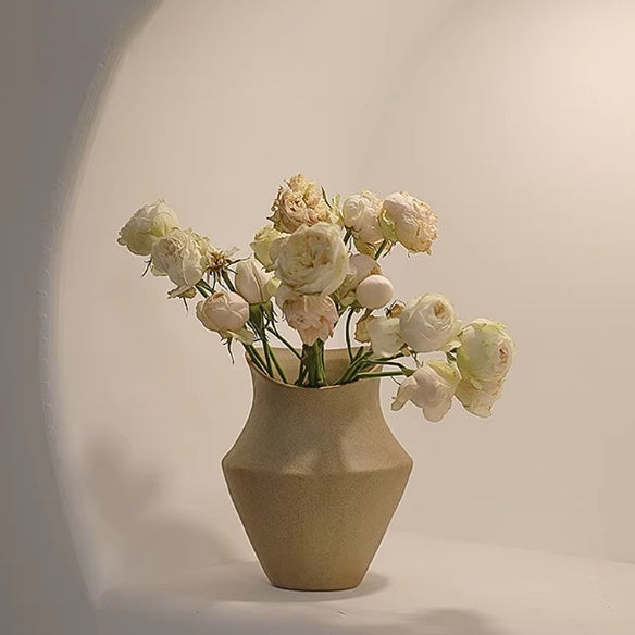 Minimalist Ceramic Pot with Polka Dot or Earthy Yellow Finish - Decorative Stoneware Vase