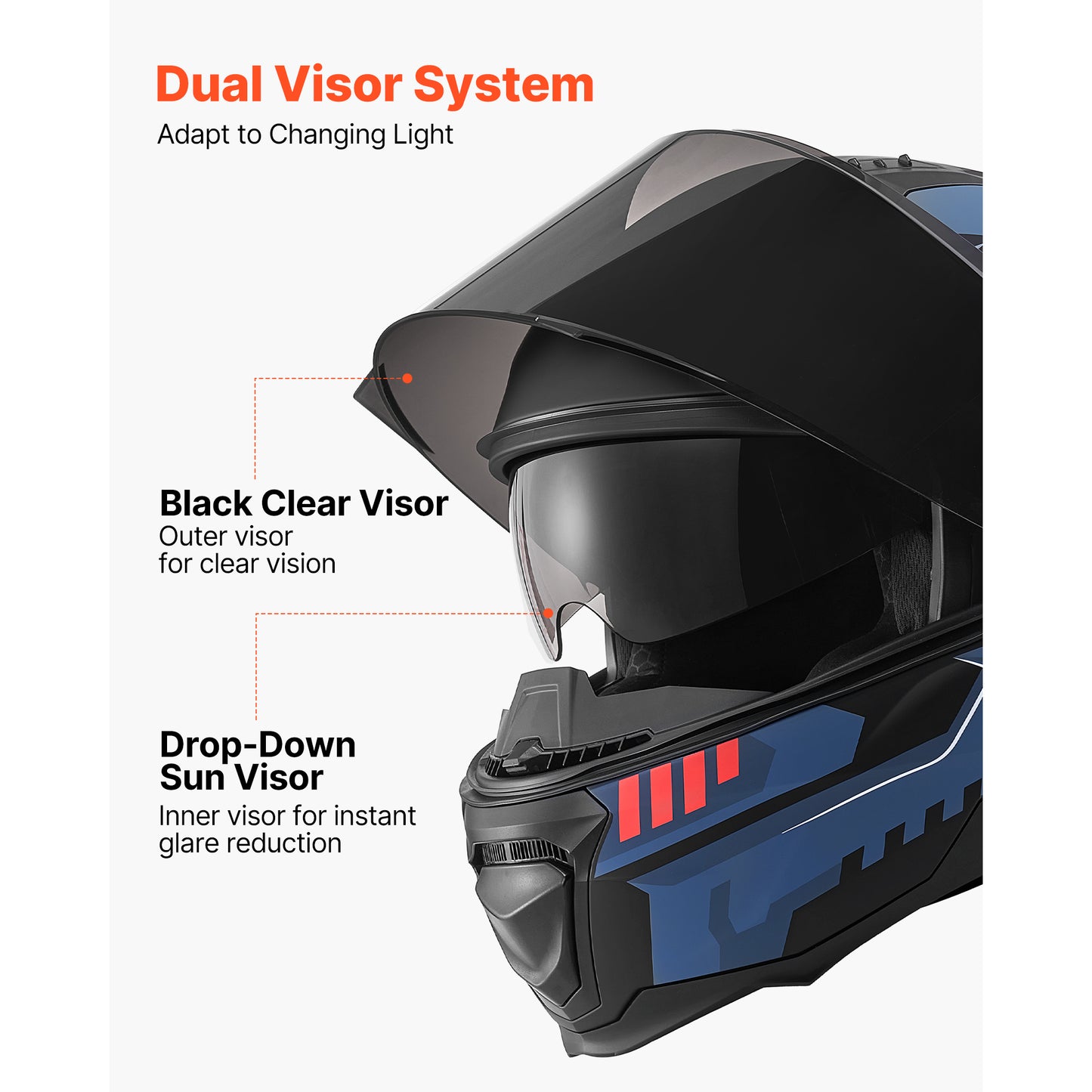 Modular Motorcycle Helmet with Flip Up Full Face Design Dual Visor Lightweight Safety Gear for Adults