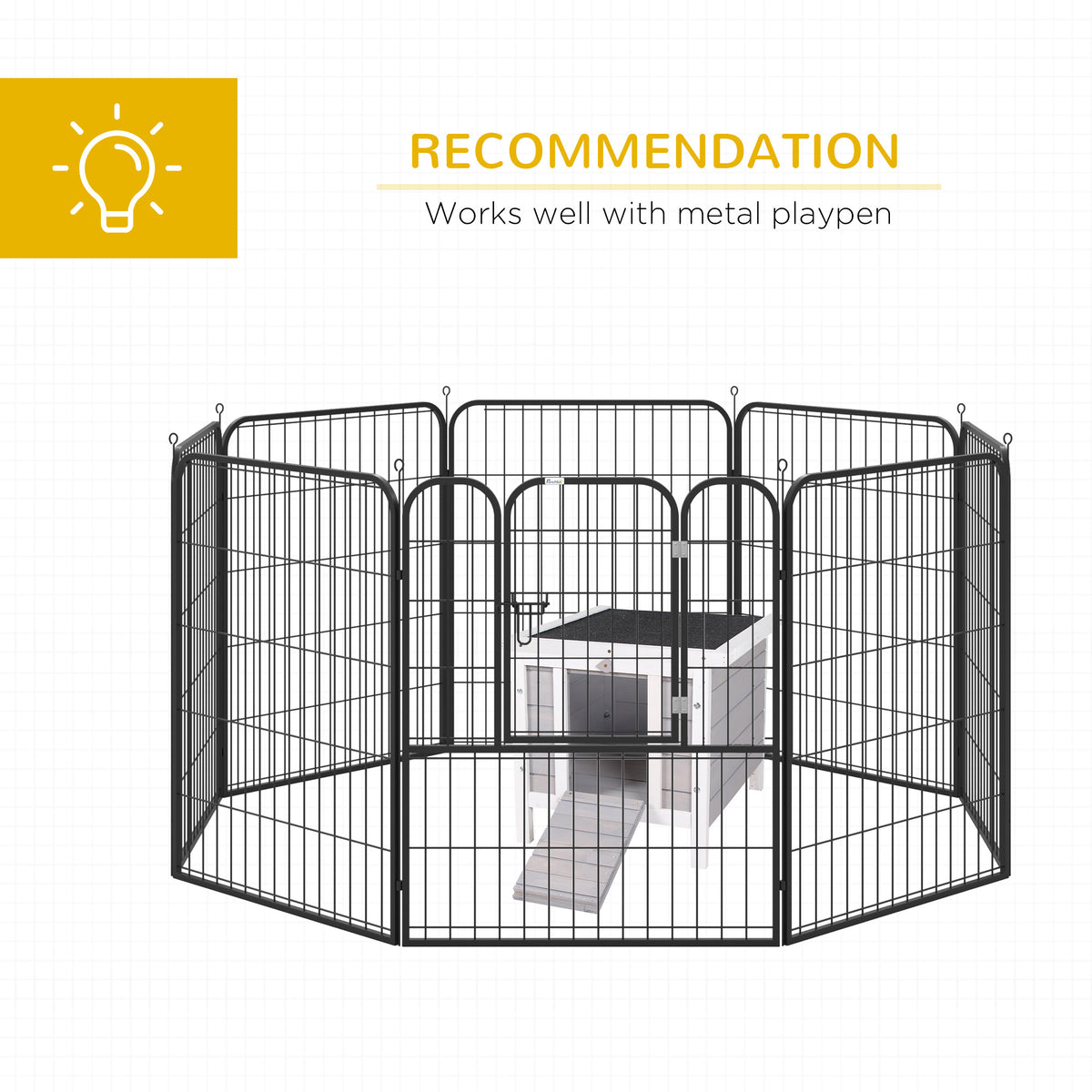 Outdoor Wooden Rabbit Hutch with Waterproof Roof for Small Pets - Gray, 575x475x165 mm