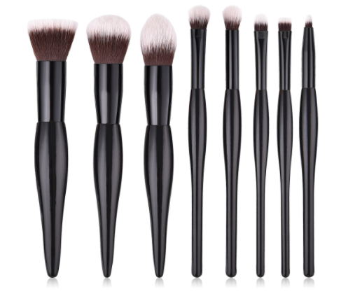 8-Piece Makeup Brush Set with Nylon & Wooden Handles - Portable Cosmetic Tools
