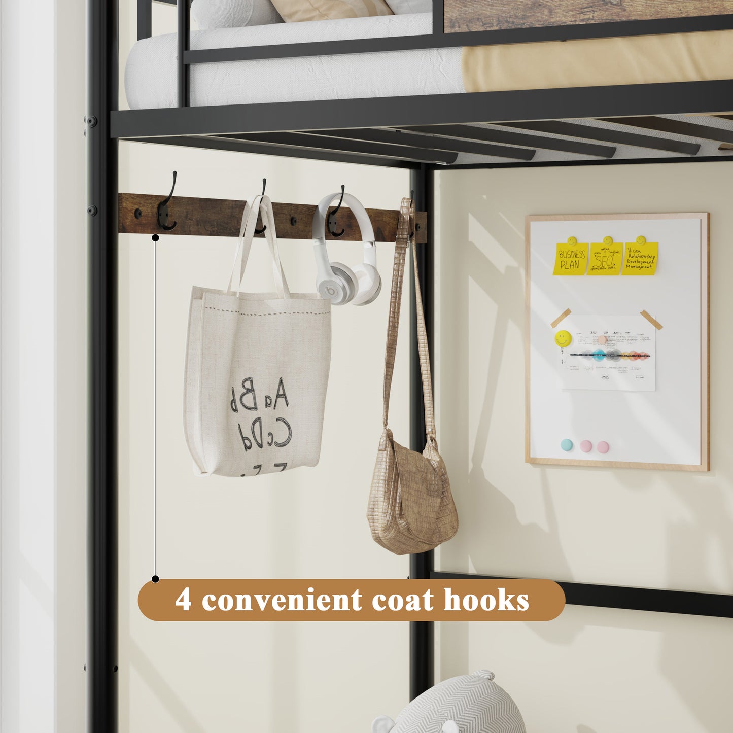 Loft Bed Frame with Desk & Storage - Twin Metal Design