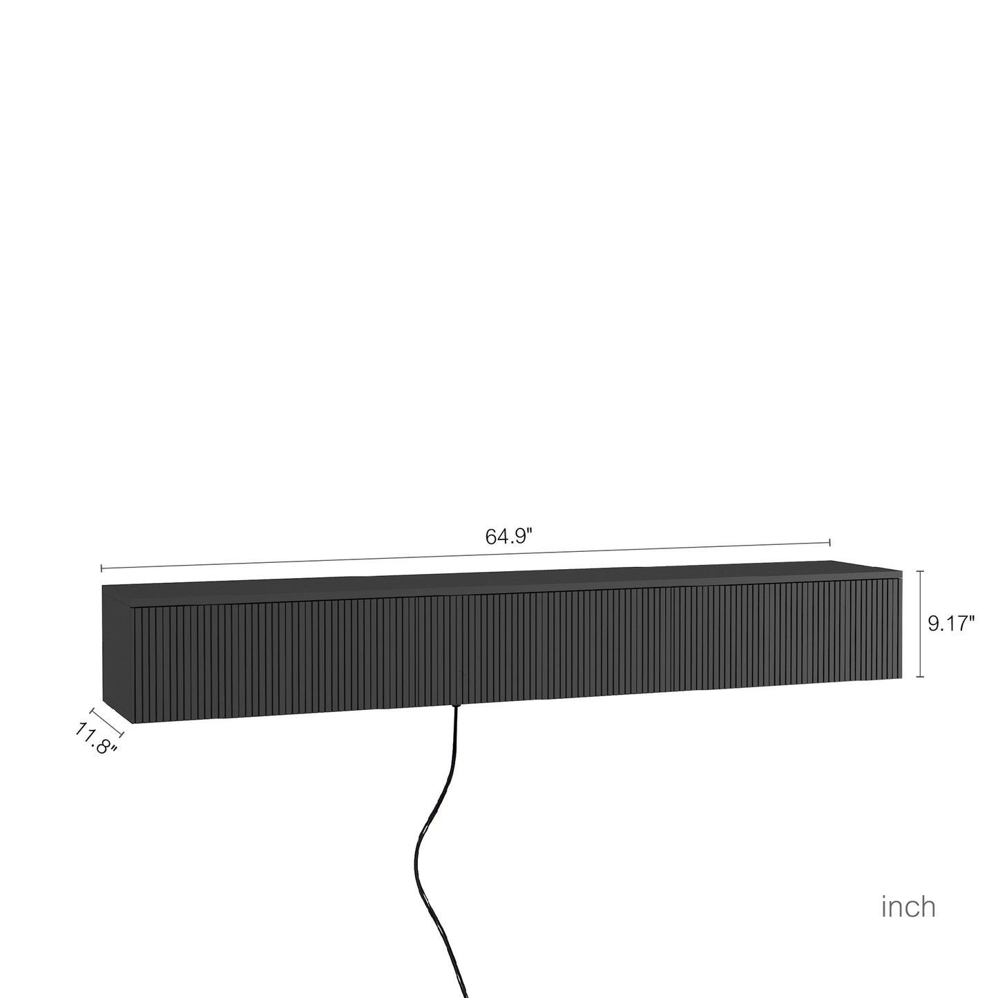 Floating TV Stand Wall Mounted with 16 Color LEDs - Black