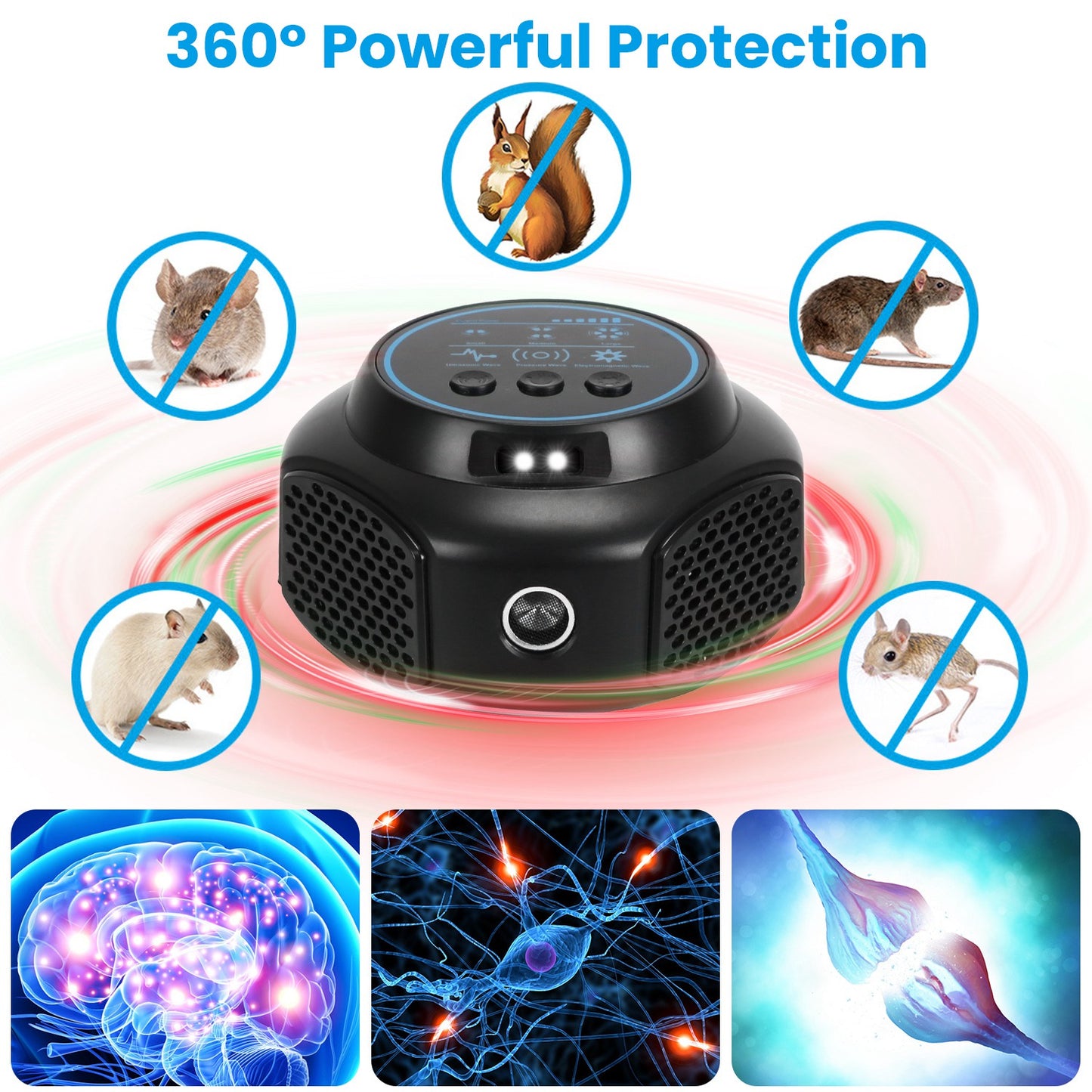 Ultrasonic Rodent Repeller with Strobe Lights - Indoor Pest Control