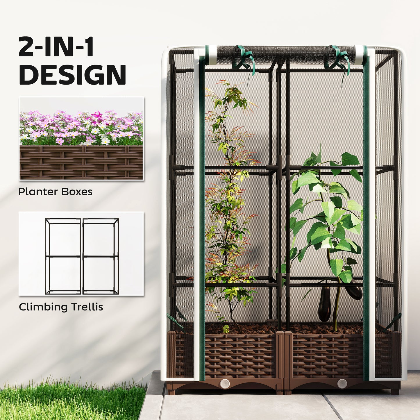Raised Garden Bed with Trellis and Watering System - White, 46.5 Inches
