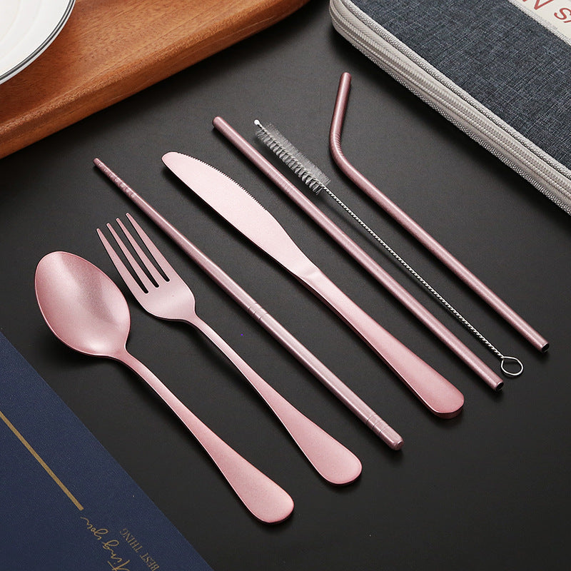 Portable Stainless Steel Cutlery Set - Multi-Color, 8-Piece Travel Dinnerware