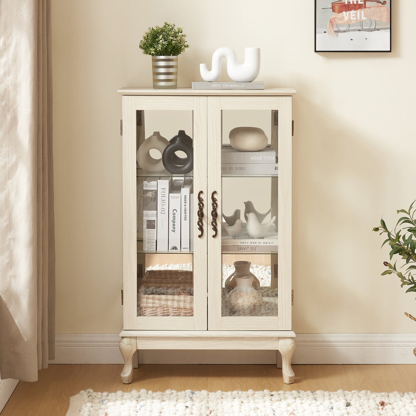 2-Door Lighted Curio Cabinet with Tempered Glass - White