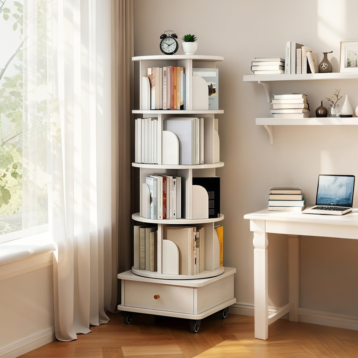 5 Tier Rotating Bookshelf, Display Round Spinning Bookshelf With