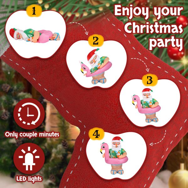 5.9 FT Inflatable Hawaii Santa Claus Decoration with LED Lights