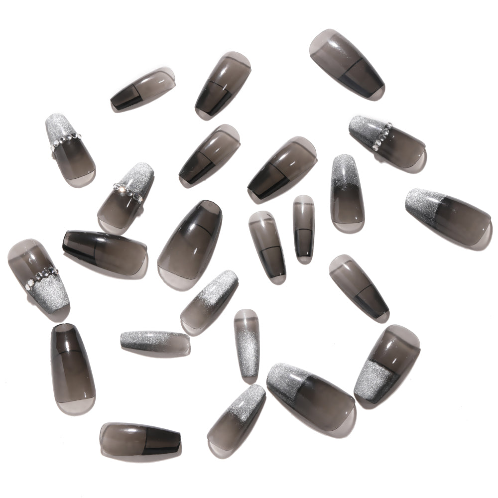 Nail Art Patches with Jelly Glue - Fake Nail Stickers for Manicure, 24 Pieces