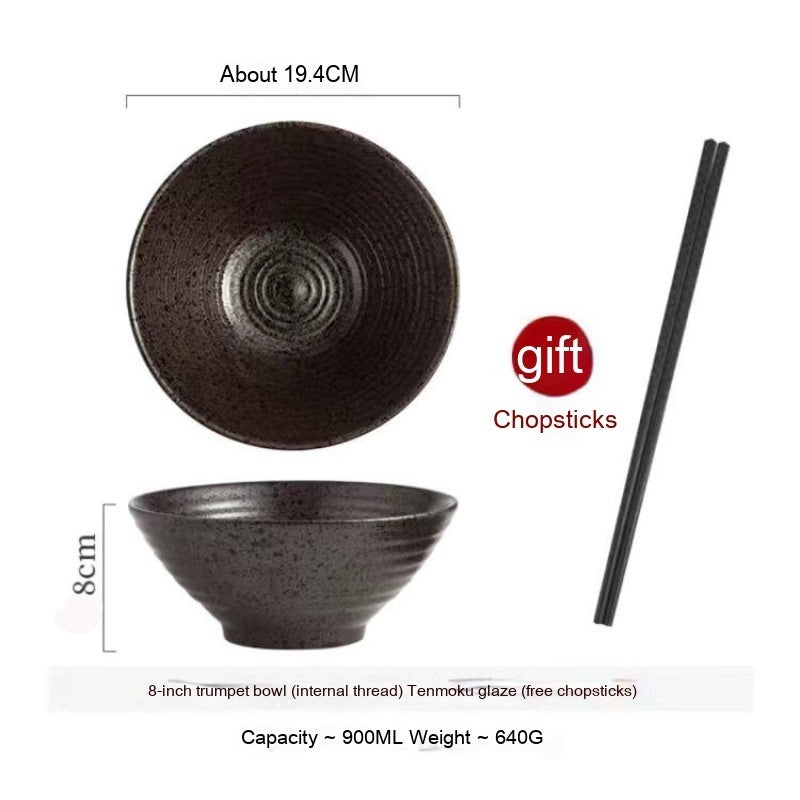Large Ceramic Noodle Bowl - Frosted Chinese Style Tableware for Kitchen