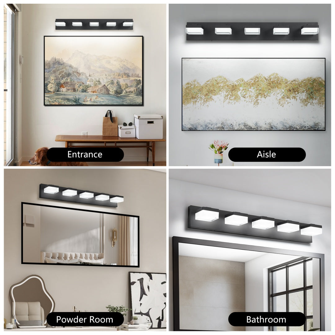 Modern Black Bathroom Vanity Light Fixture - 5 LED Lights