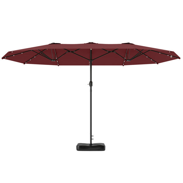 Beach Umbrella with Solar LED Light - Wine Red Double Canopy