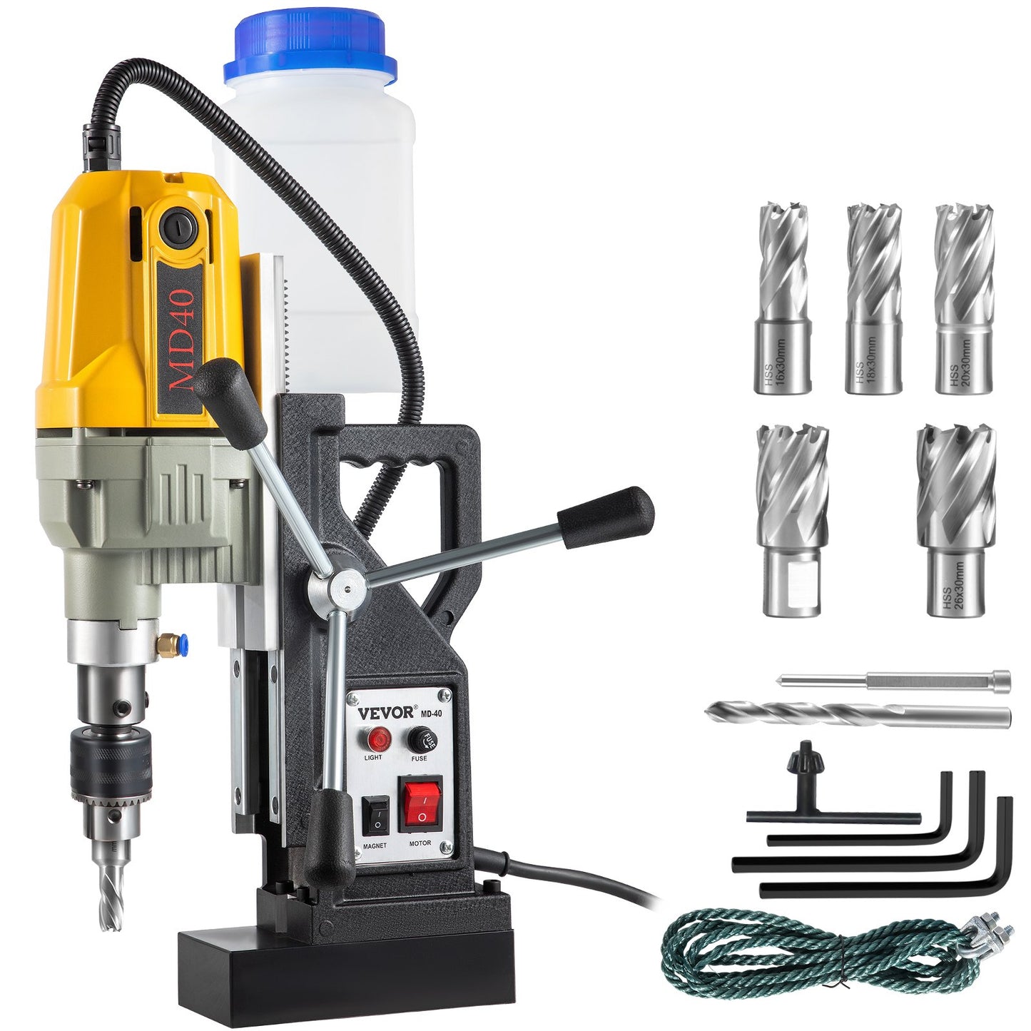 1100W Magnetic Drilling Machine with 7 Bits - Portable Power Drill for Steel & Home Use