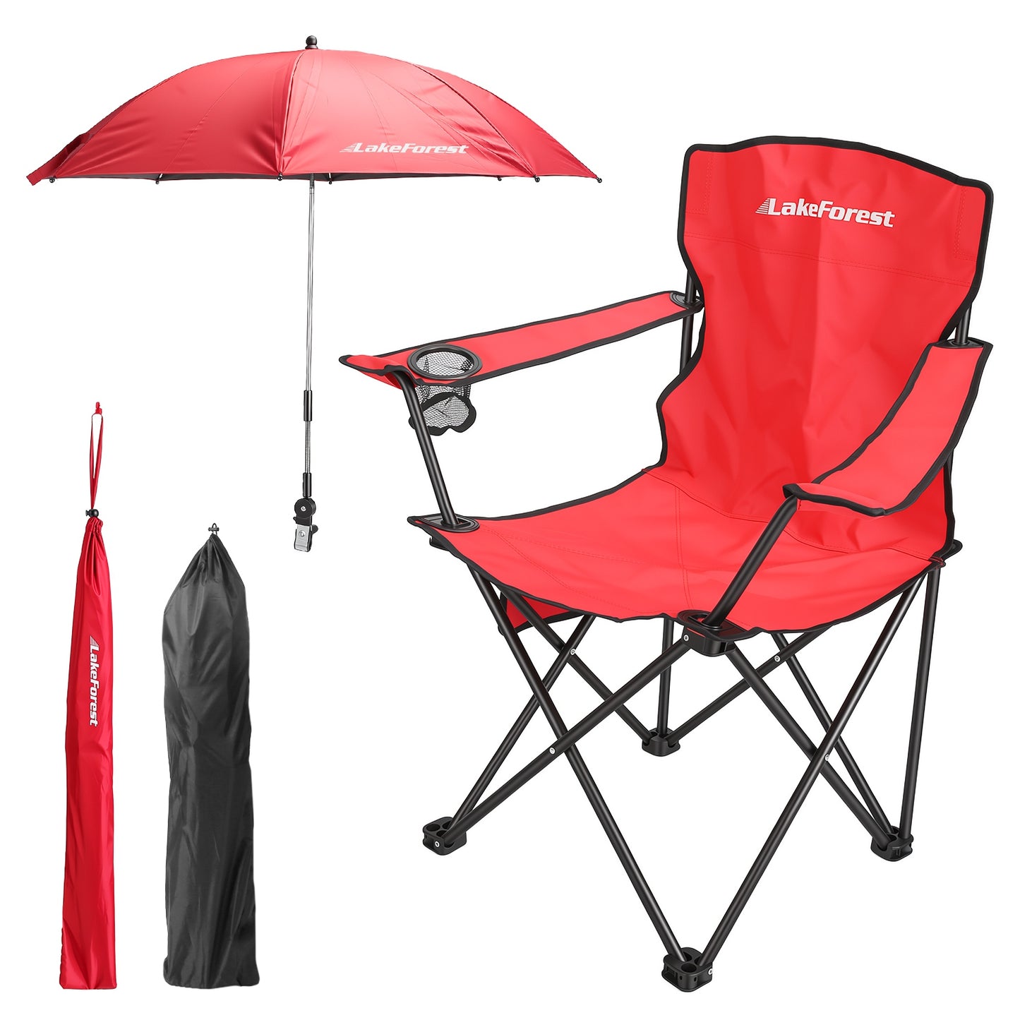 Foldable Camping Chair with Umbrella & Cup Holder - 330LBS