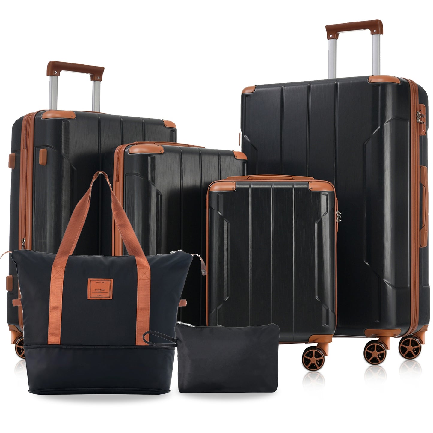 6-Piece Hardshell Luggage Set - Expandable Lightweight Suitcases, TSA Lock, Dual Wheels - Black Brown