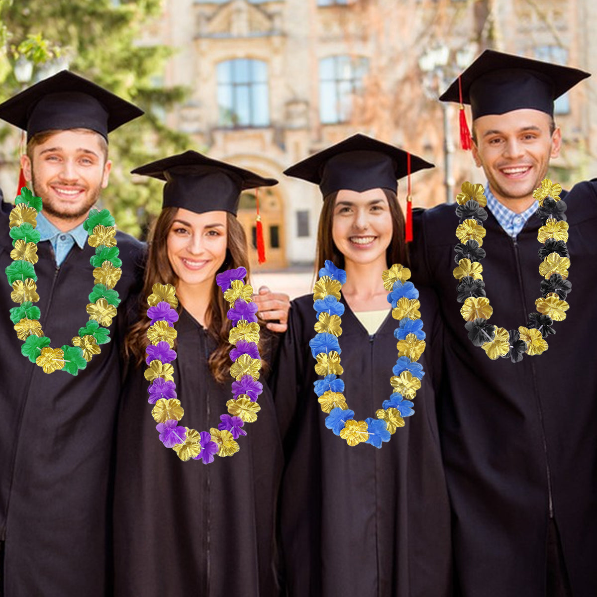 20 Pcs Graduation Flower Lei - Red, Gold, Black
