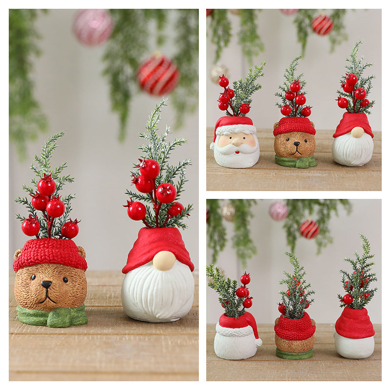 Resin Christmas Holiday Ornaments - Santa Claus Snowman Bear Faceless Old Man Set