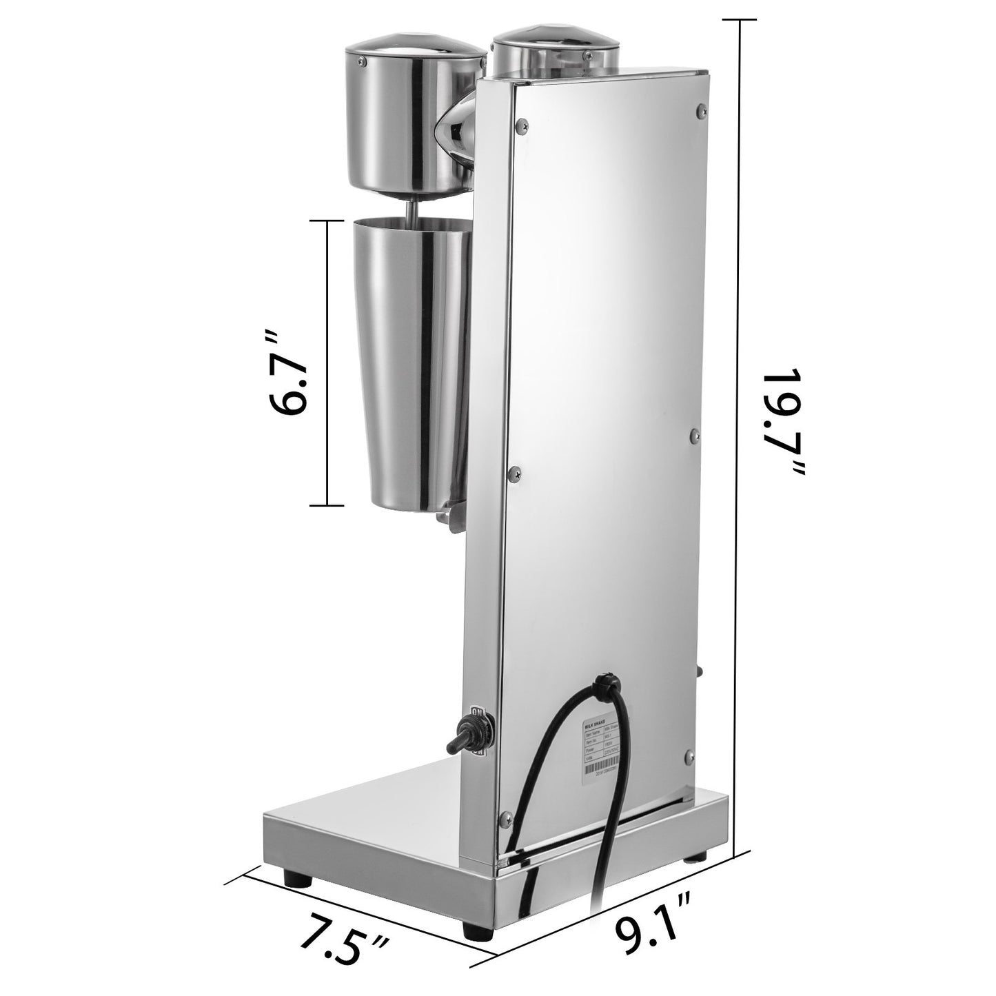 Stainless Steel Electric Milkshake Maker Kit - 180W, Double Head, 2 Speed, 800ml Cup, Silver