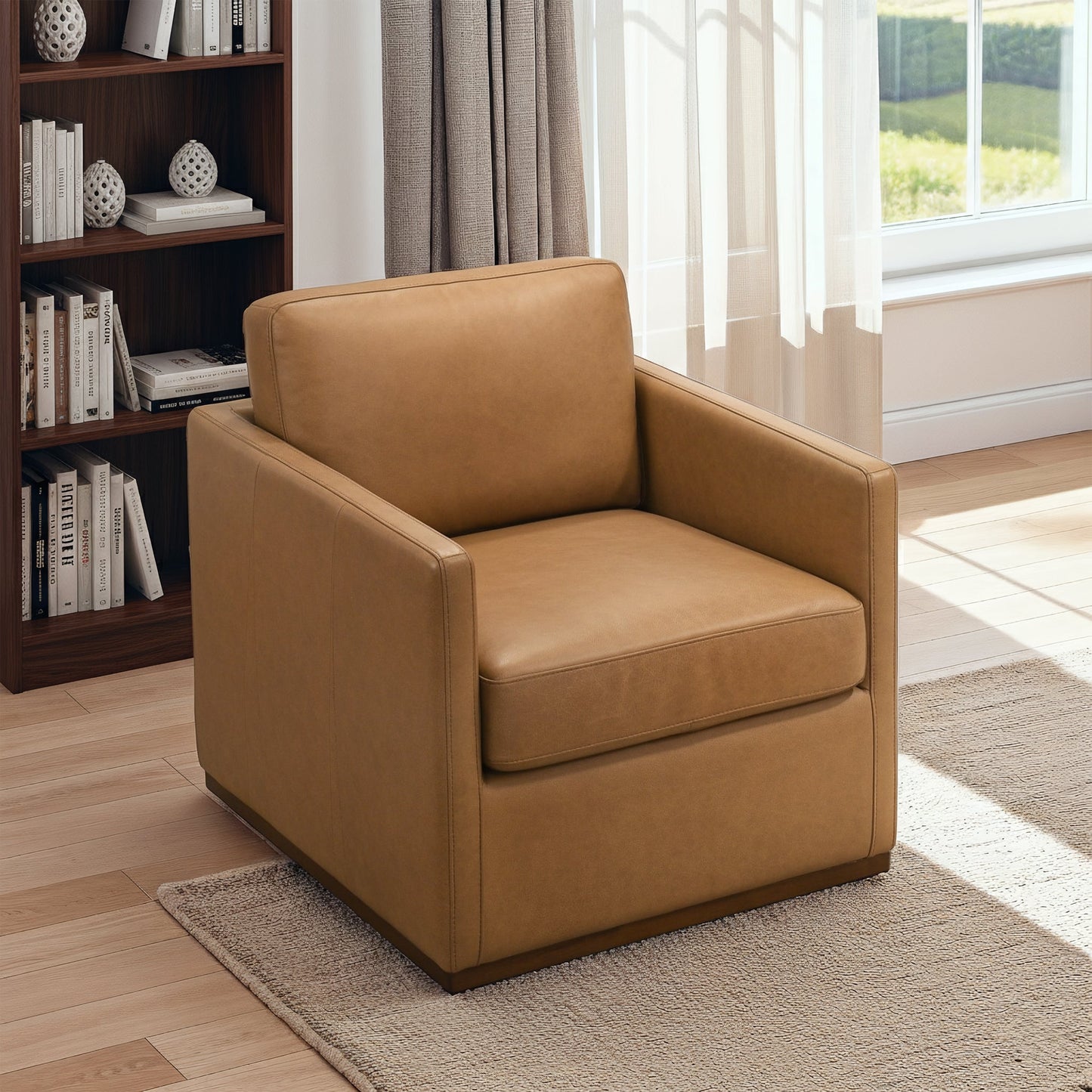 Darien Tan Leather Swivel Chair