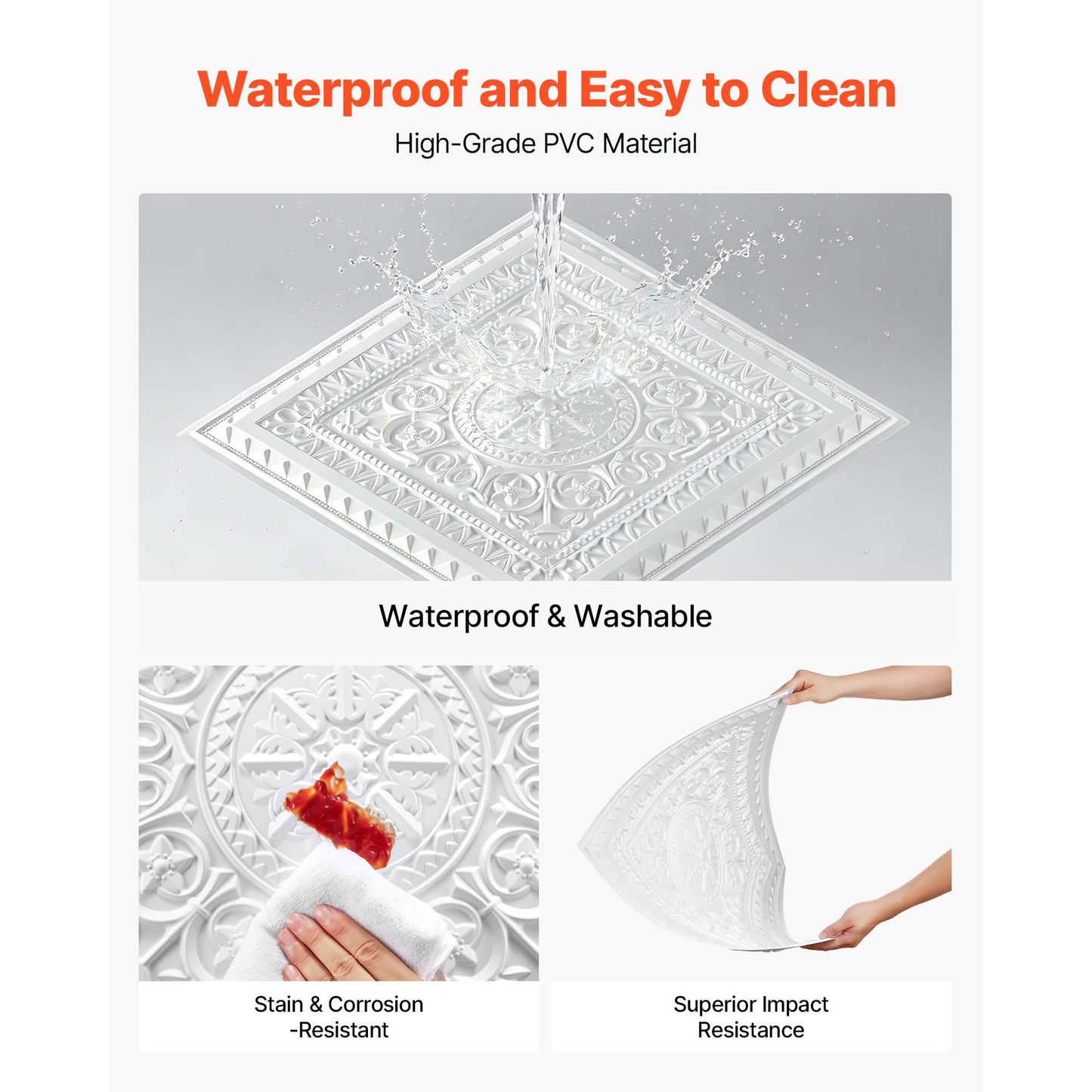 24x24 Inch PVC Ceiling Tiles 12-Pack White Geometric Wall Panels - Easy to Install and Paintable