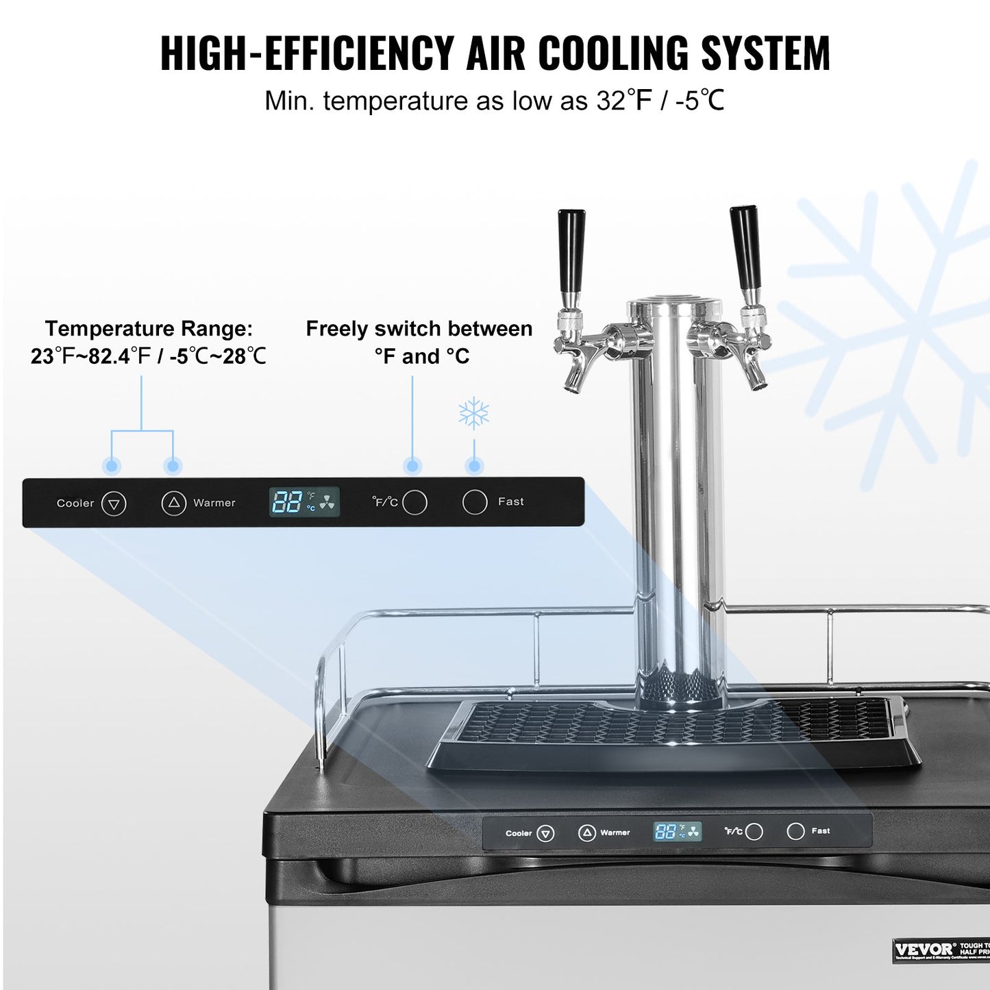 Full Size Dual Tap Beer Kegerator Dispenser with Temperature Control - Black